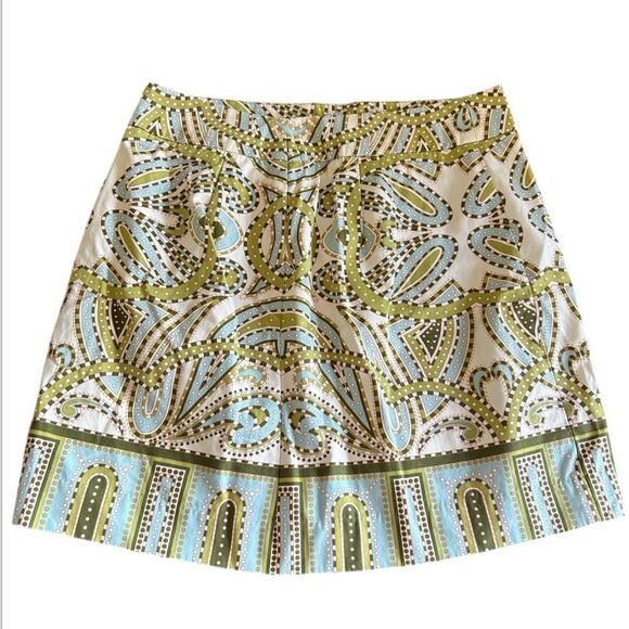J. Crew Cream Green Paisley Cotton Mini Skirt Size 2 - Picture 3 of 9